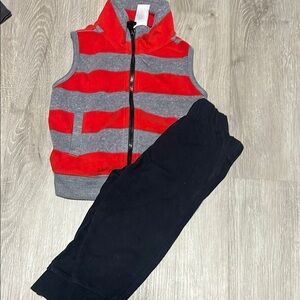 Kids Red and Gray Striped Vest with Black Pants
